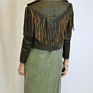 Ark & Co Fringe Crop Jacket Vegan Suede Western
